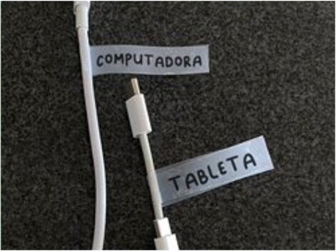 Cabos brancos com o texto 