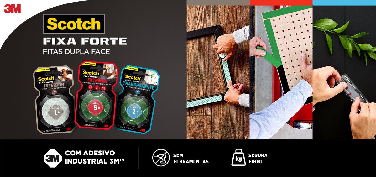 Fixa forte fitas dupla face scotch.
